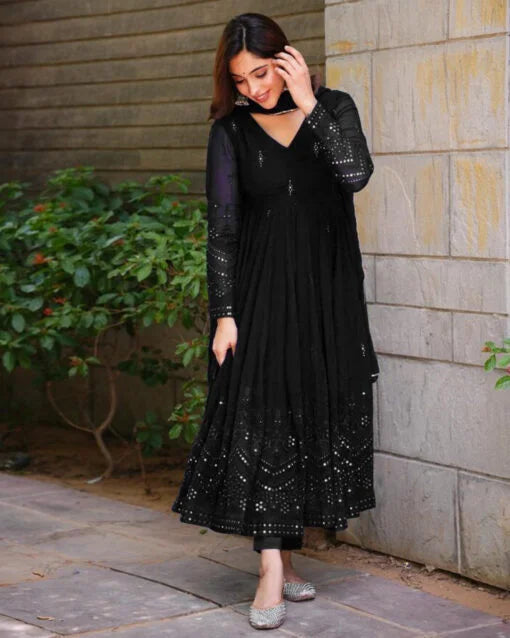 Black Embroidery Anarkali Suit Set