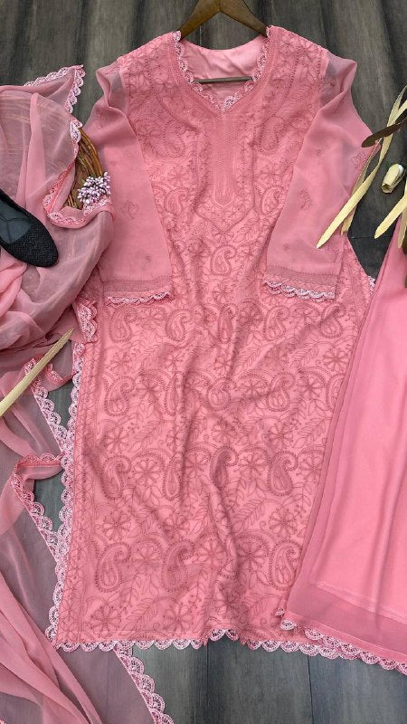 Pink New Trend Chikankari special Ethnic Set