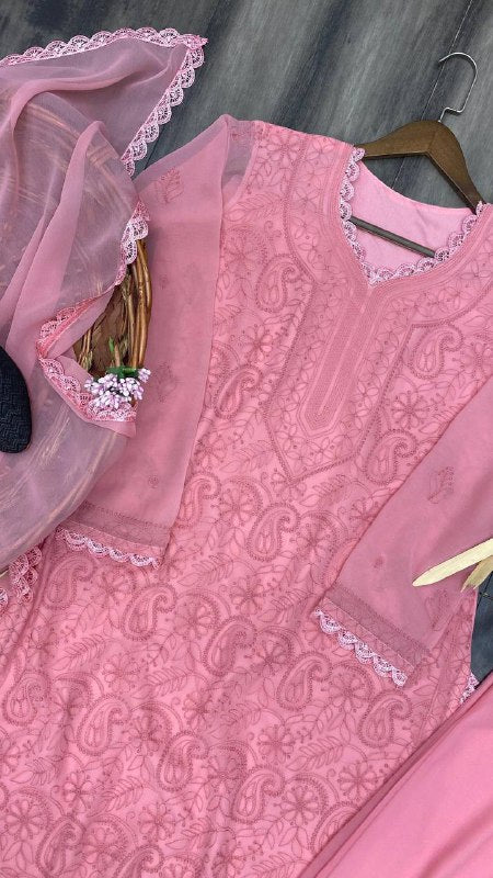 Pink New Trend Chikankari special Ethnic Set