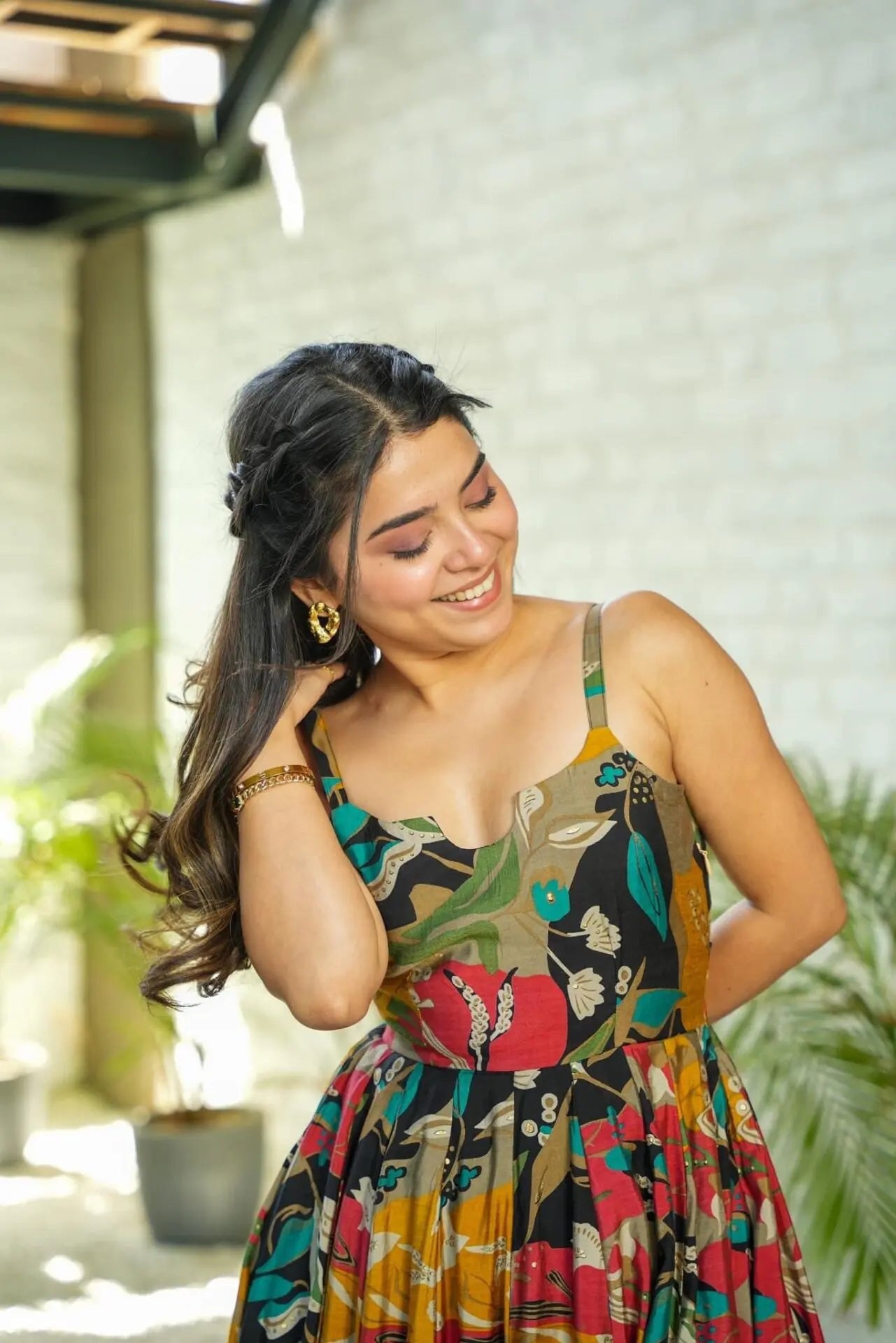 Midnight Dreams: Dark Print Rayon Anarkali Gown