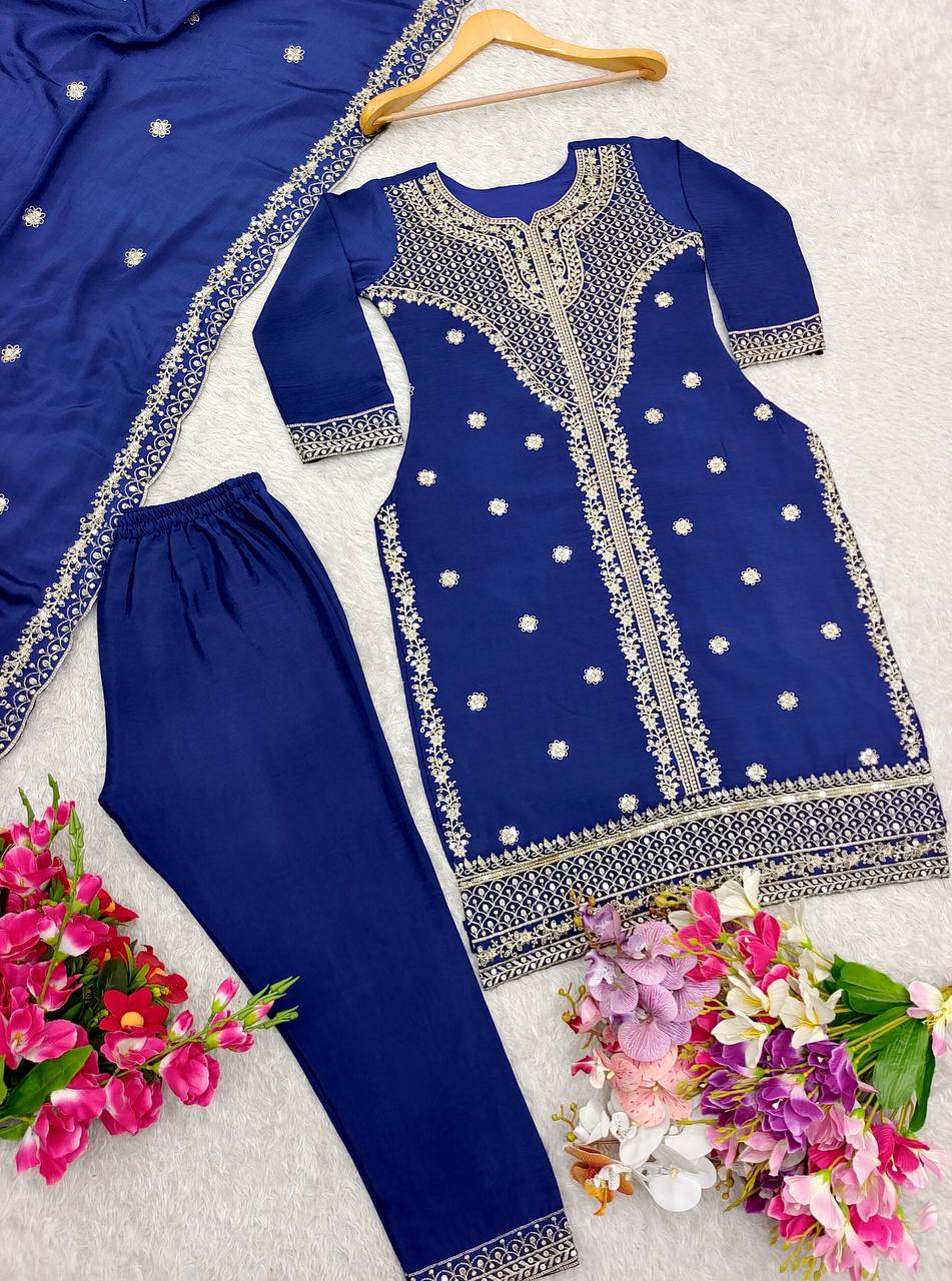 Pure Cinon Top-Pent and Dupatta Set Fully Stitched Ready To Wear