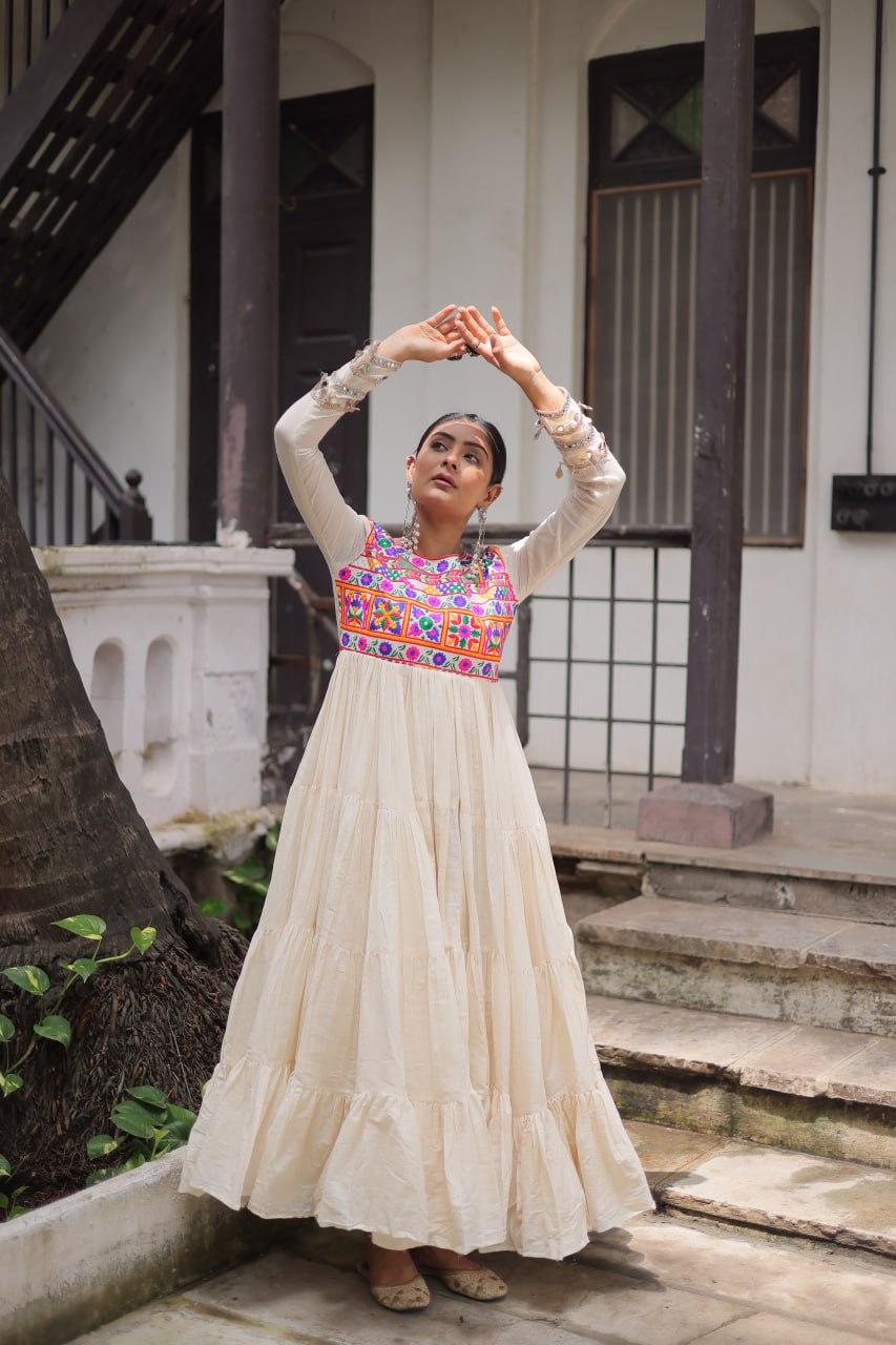 Classic White Ethnic Gown for Garba Nights