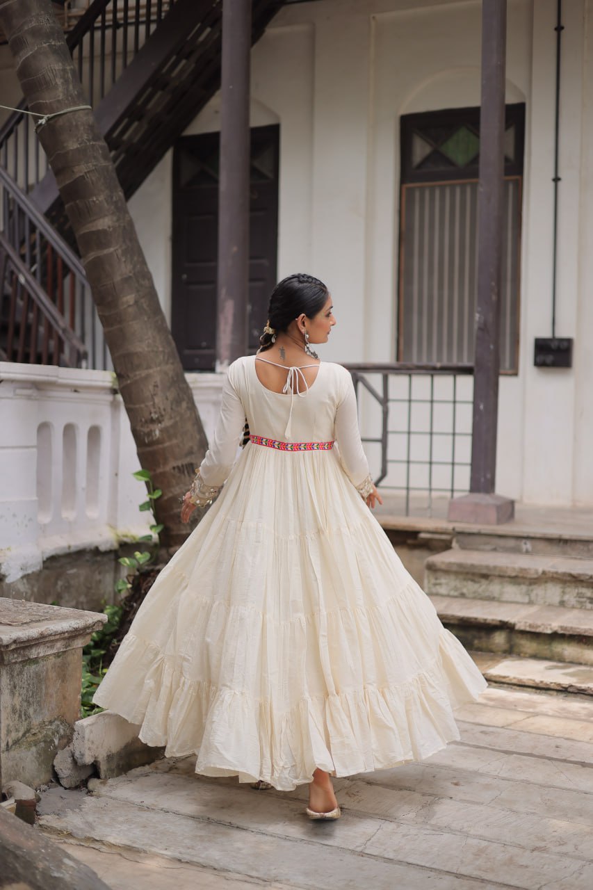 Classic White Ethnic Gown for Garba Nights