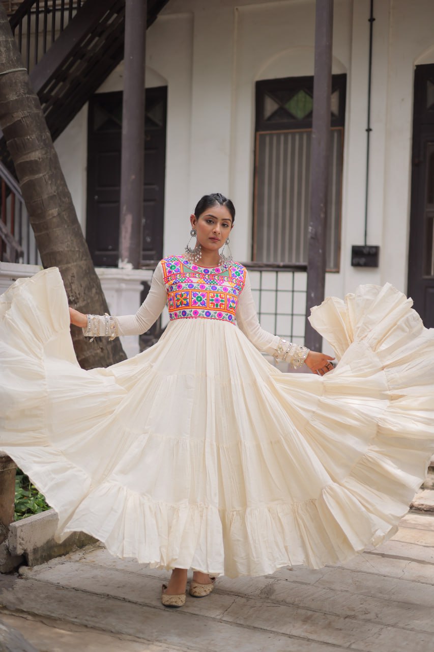 Classic White Ethnic Gown for Garba Nights