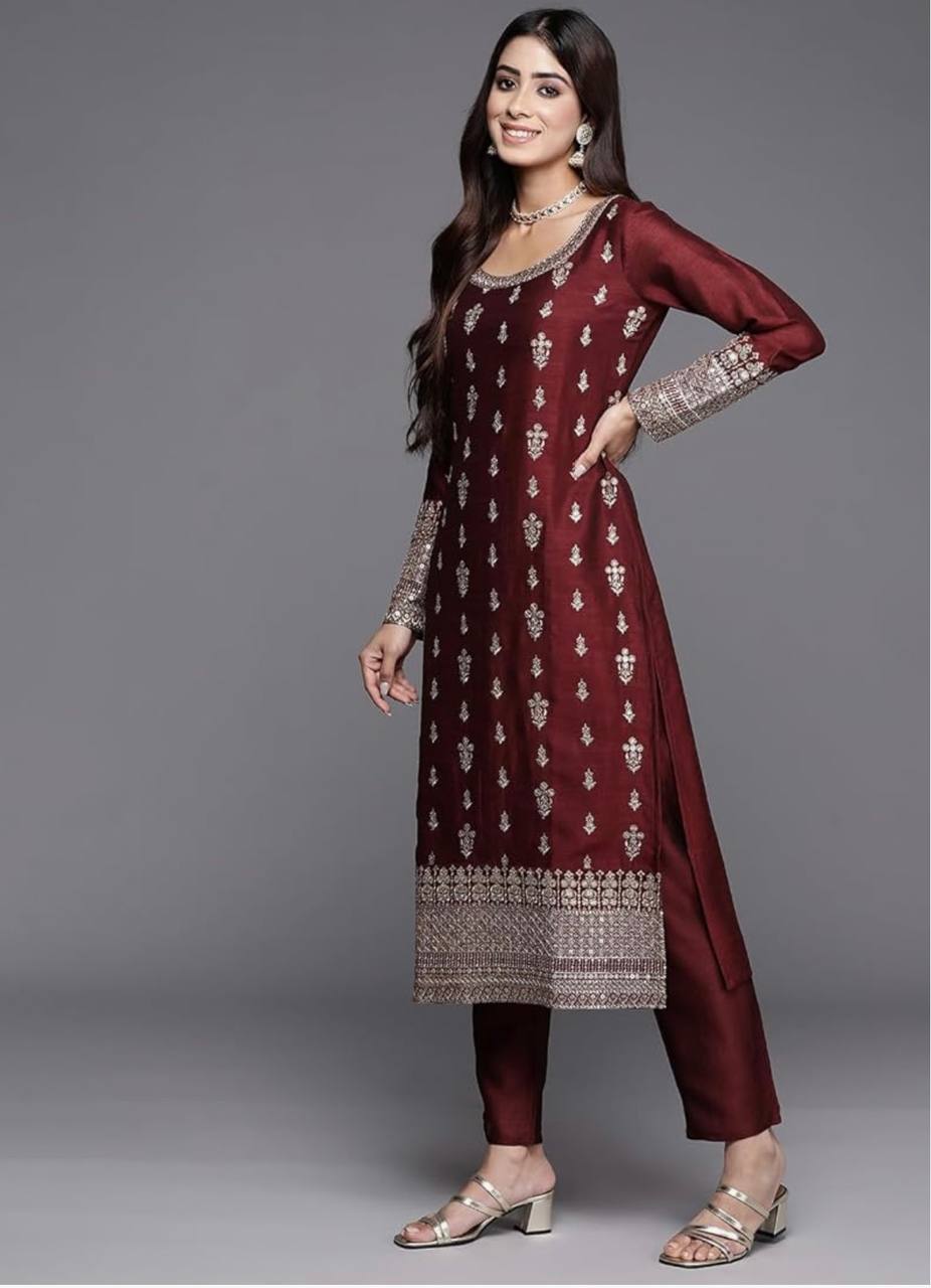 Pure Cinon Top-Pent and Dupatta Set Fully Stitched Ready To Wear