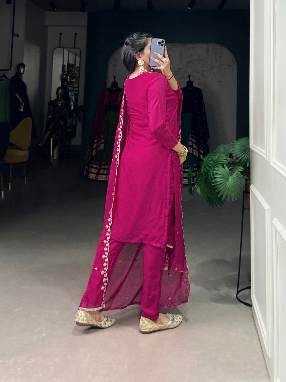 Elegant Kurti Set with Sequins & Thread Embroidery and Lace