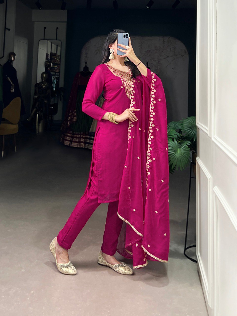 Elegant Kurti Set with Sequins & Thread Embroidery and Lace