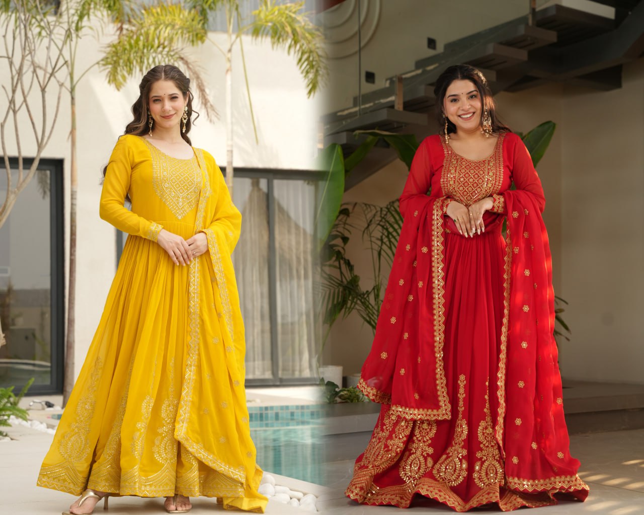 Graceful Faux Blooming Anarkali Set with Zari & Sequins Embroidery