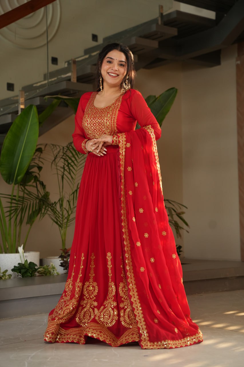 Graceful Faux Blooming Anarkali Set with Zari & Sequins Embroidery