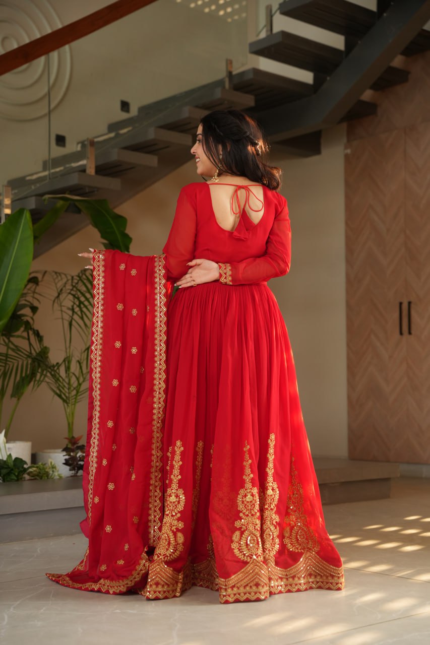 Graceful Faux Blooming Anarkali Set with Zari & Sequins Embroidery