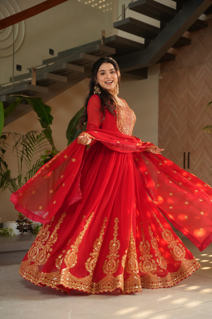 Graceful Faux Blooming Anarkali Set with Zari & Sequins Embroidery