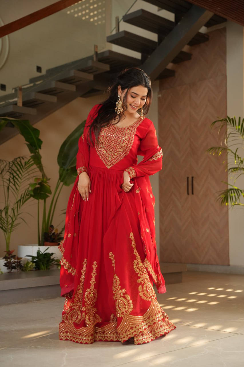 Graceful Faux Blooming Anarkali Set with Zari & Sequins Embroidery