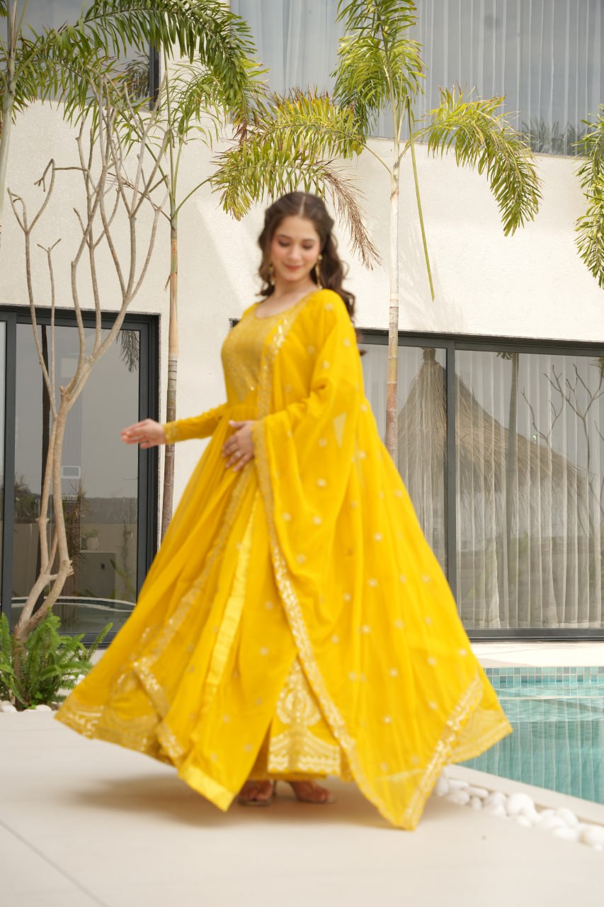 Graceful Faux Blooming Anarkali Set with Zari & Sequins Embroidery