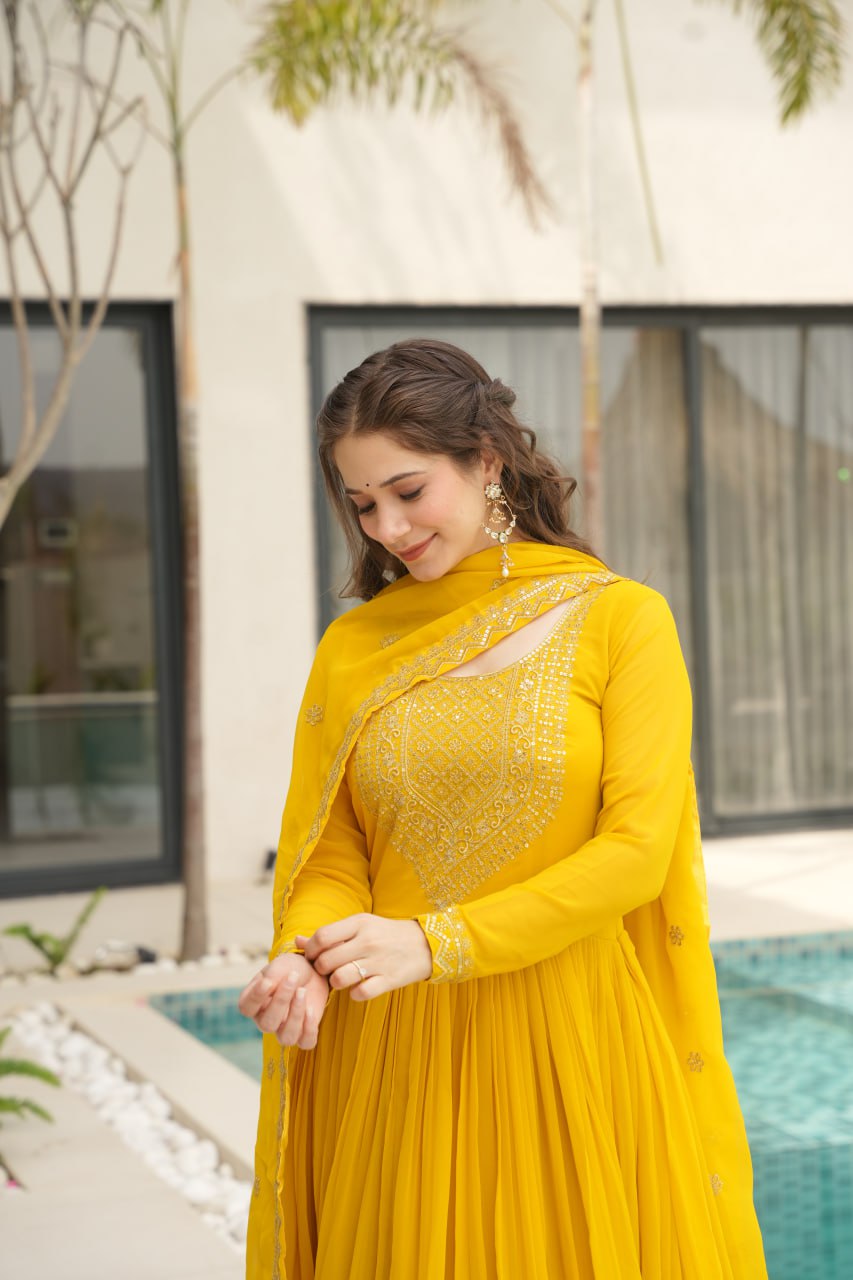 Graceful Faux Blooming Anarkali Set with Zari & Sequins Embroidery
