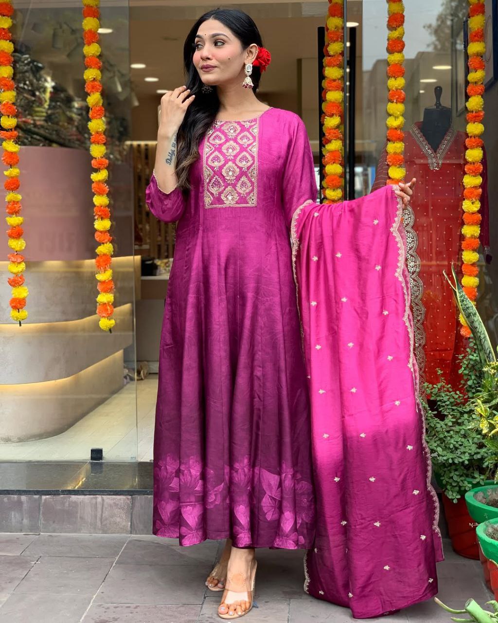 Elegant Diamond Silk Anarkali Suit – Timeless Grace & Regal Charm