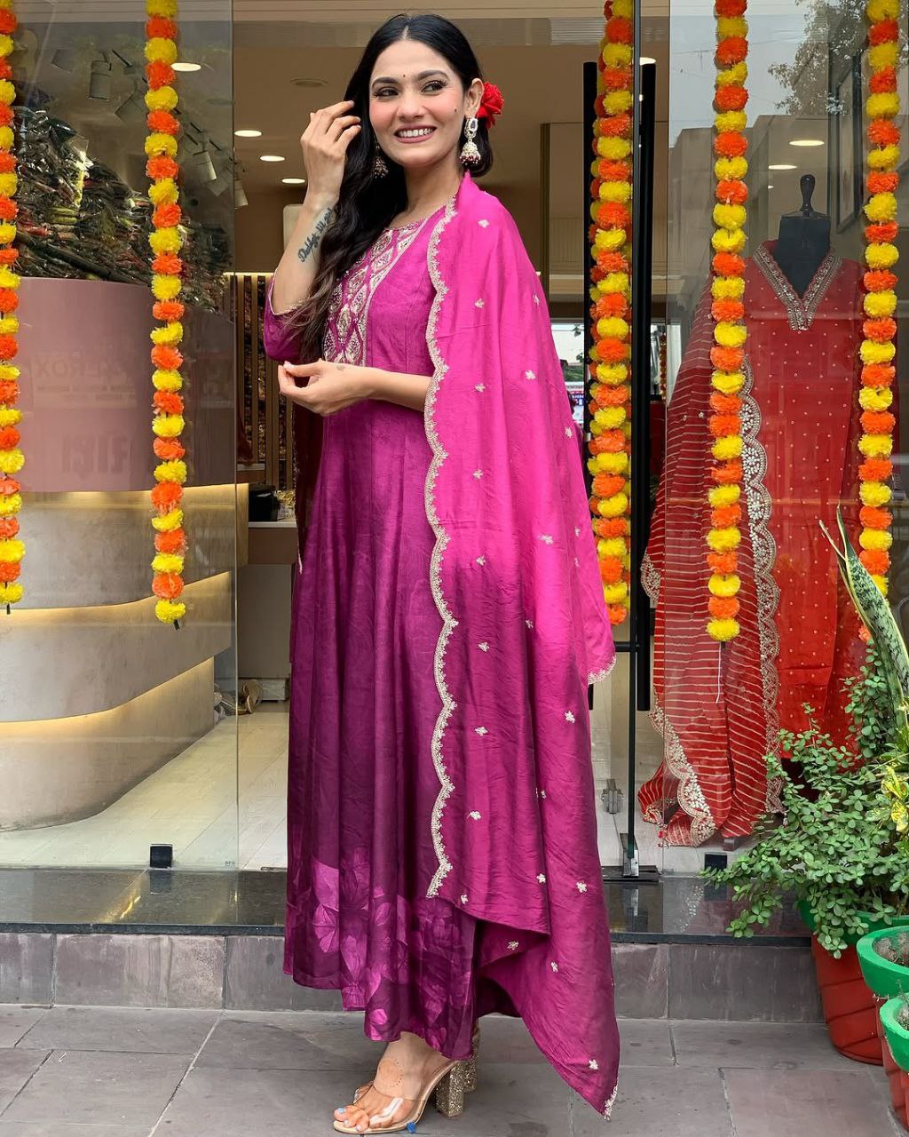 Elegant Diamond Silk Anarkali Suit – Timeless Grace & Regal Charm