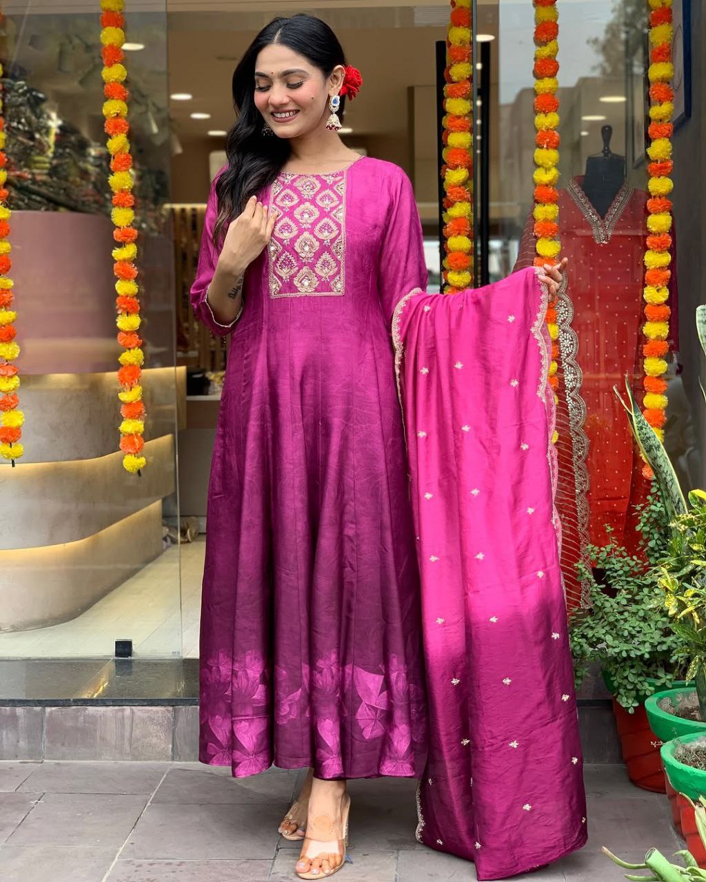 Elegant Diamond Silk Anarkali Suit – Timeless Grace & Regal Charm