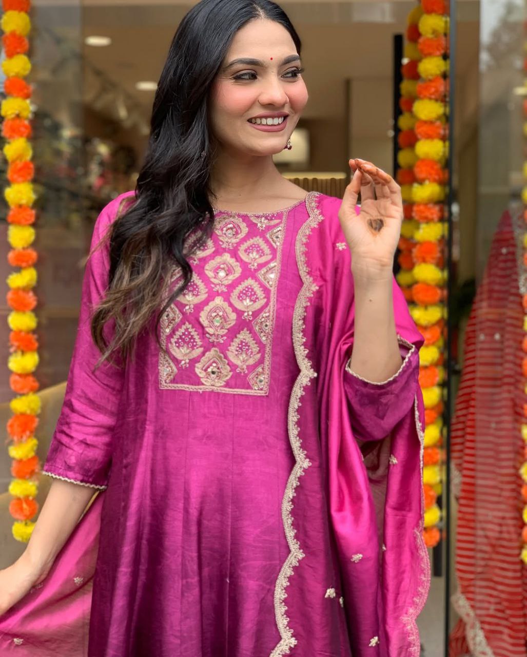 Elegant Diamond Silk Anarkali Suit – Timeless Grace & Regal Charm