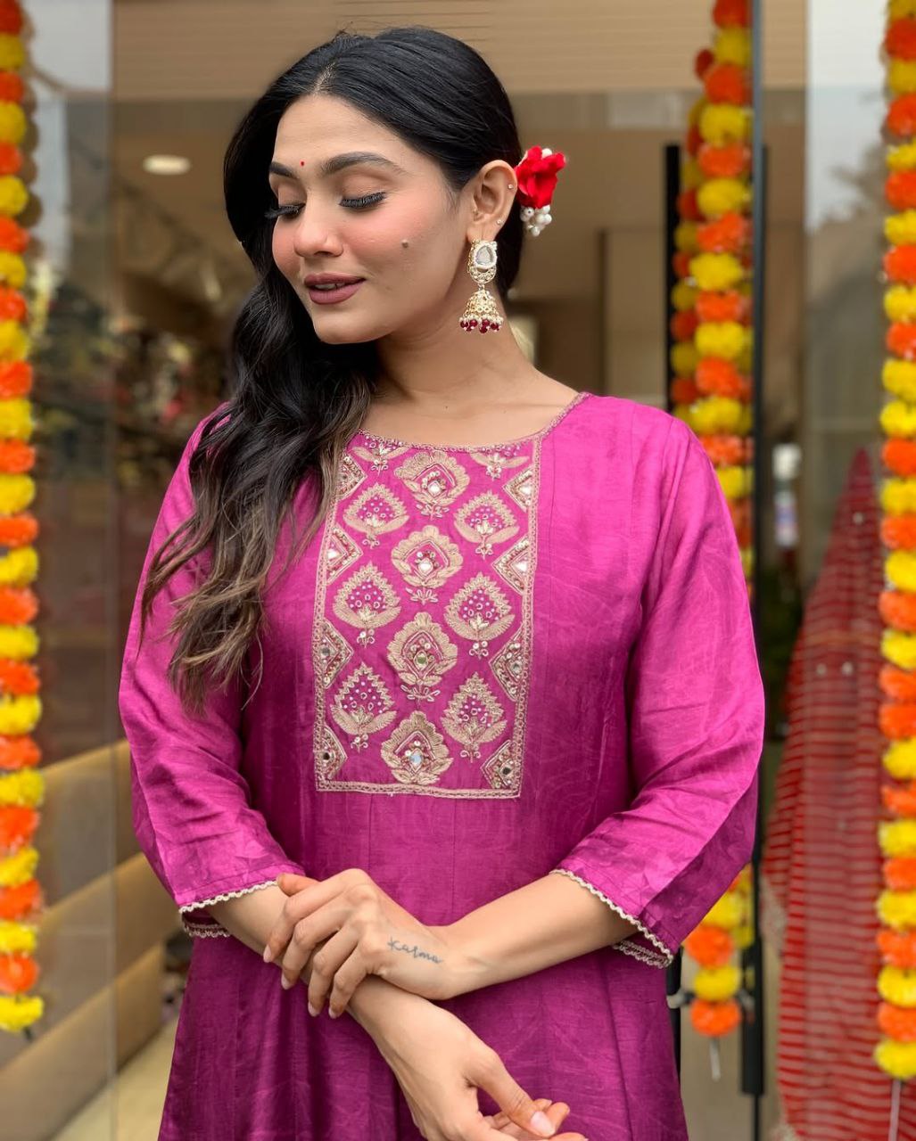 Elegant Diamond Silk Anarkali Suit – Timeless Grace & Regal Charm
