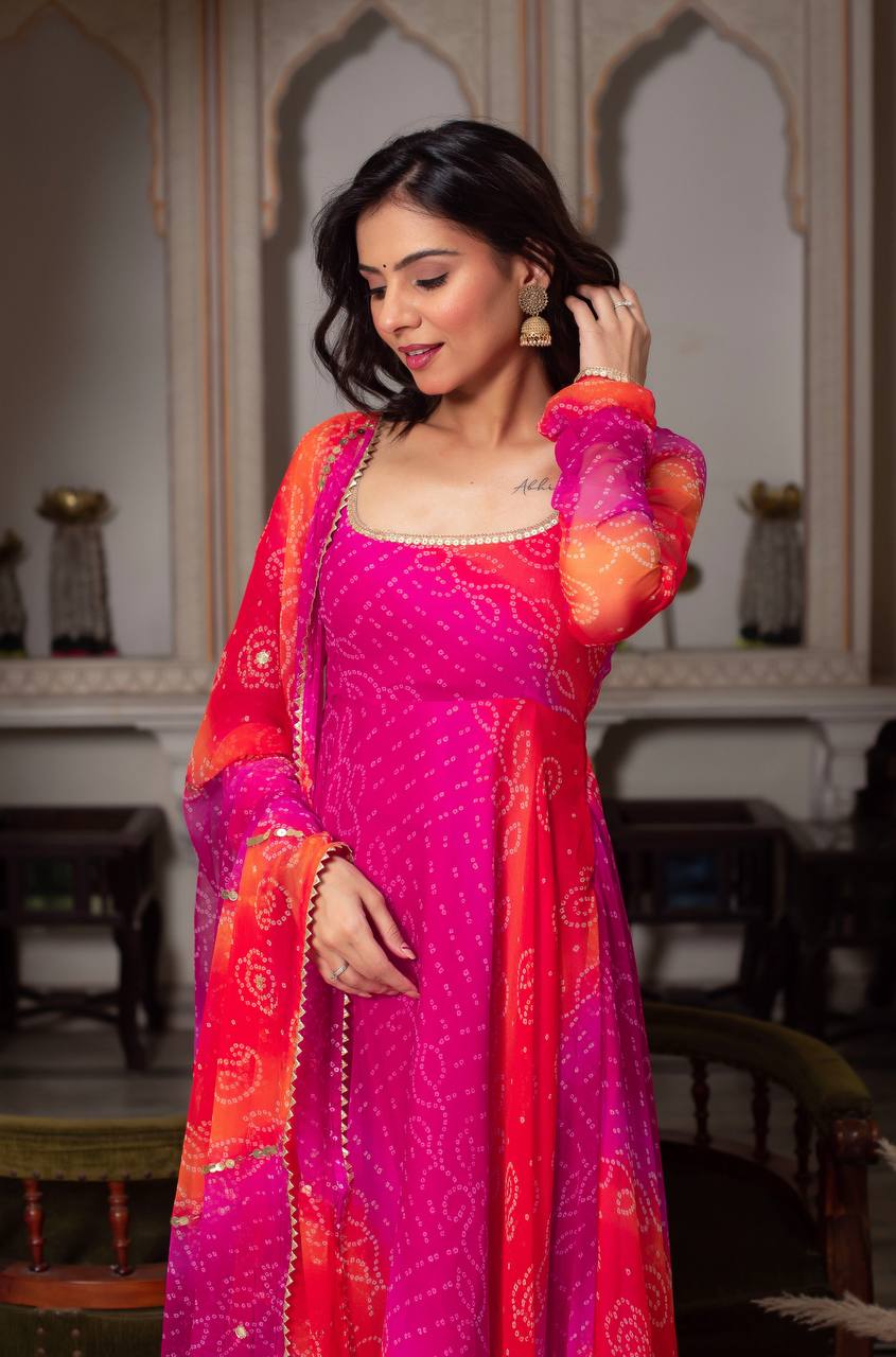 Festive Wear Bandhani Anarkali with Dupatta