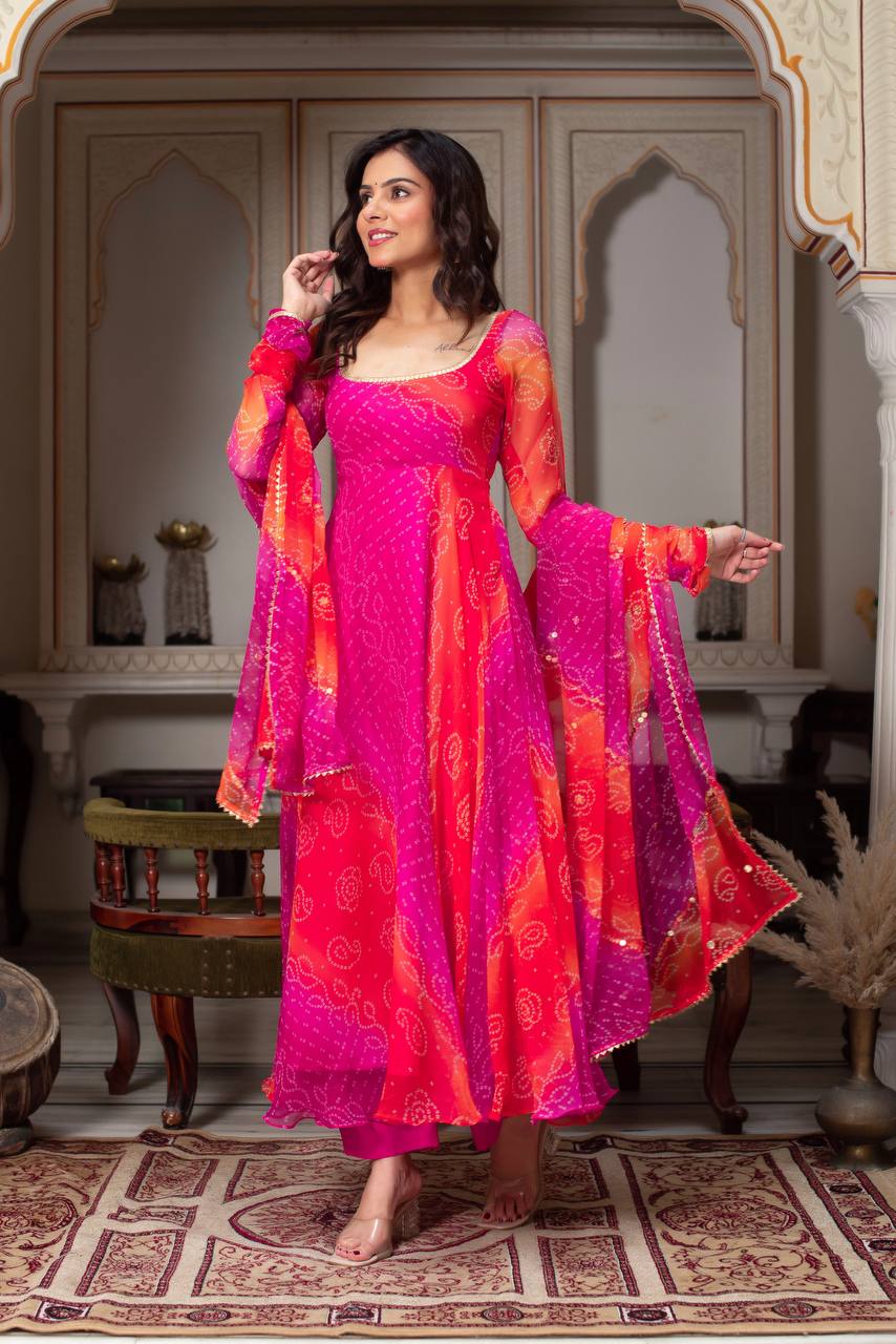 Festive Wear Bandhani Anarkali with Dupatta