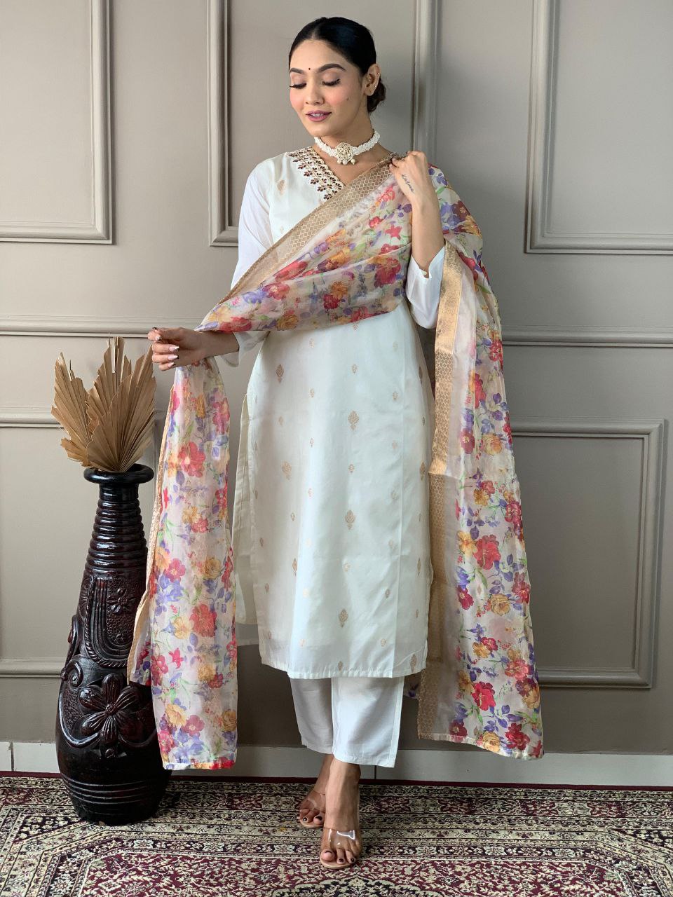 Elegant Viscose Nylon Butti Kurta Set with Dupatta & Bottoms