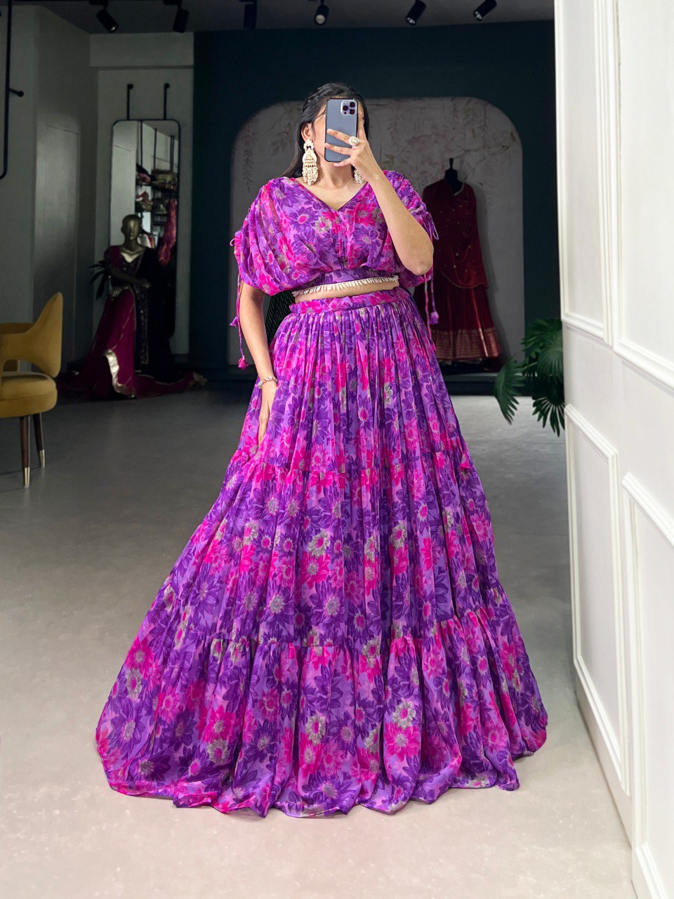 Graceful Chiffon Silk Lehenga – Light, Elegant & Beautiful