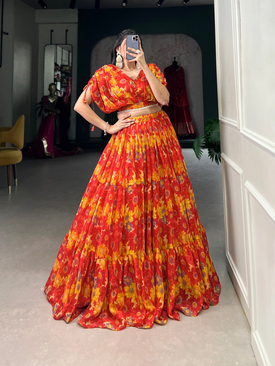 Graceful Chiffon Silk Lehenga – Light, Elegant & Beautiful