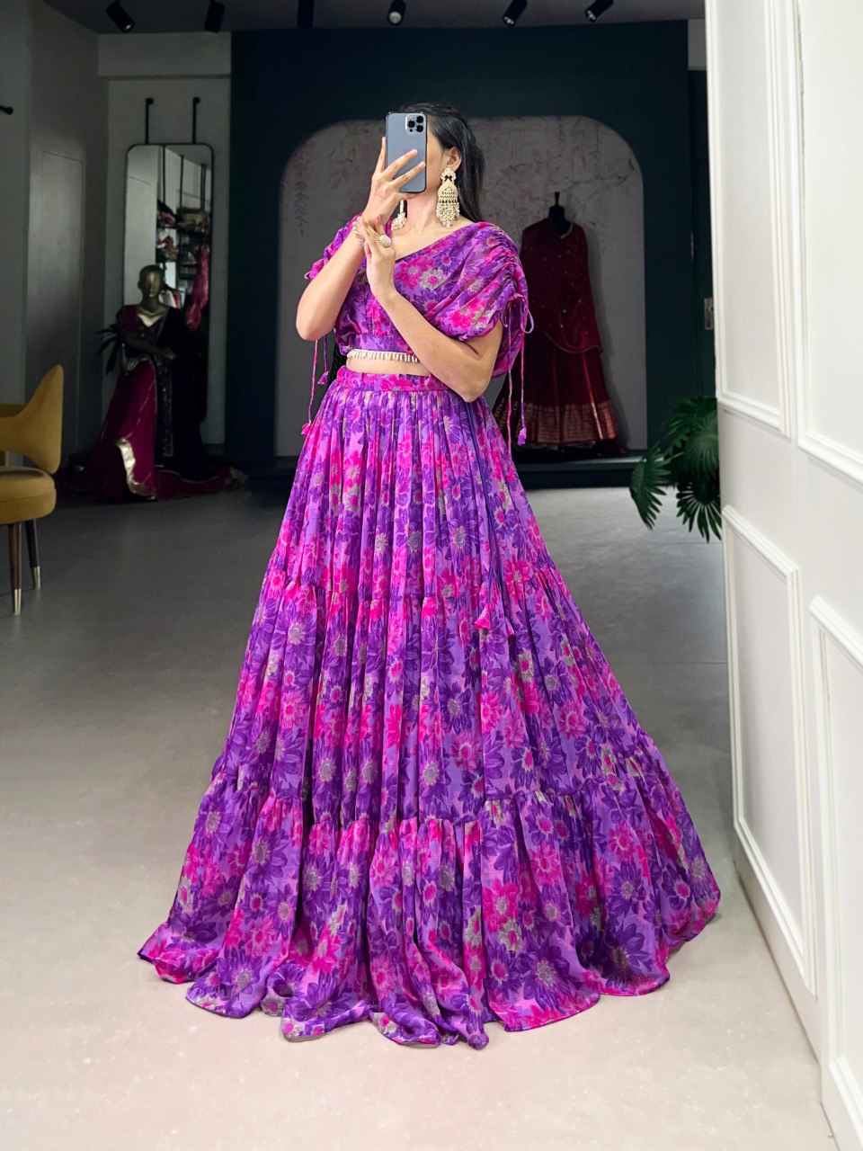 Graceful Chiffon Silk Lehenga – Light, Elegant & Beautiful