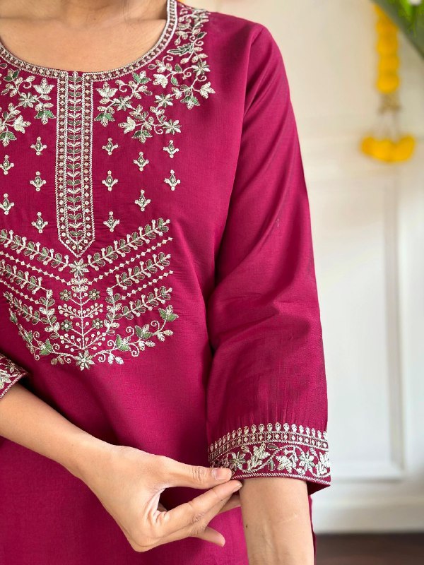 Designer Viscose Chanderi Kurta Set with Dupatta & Pants