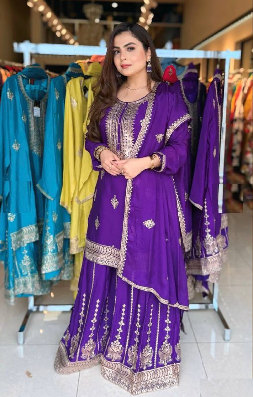 New Collection Pure Cinon Top-Sarara and Dupatta Set Fully Stitched Ready To Wear