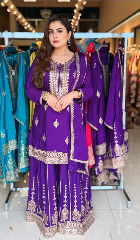 New Collection Pure Cinon Top-Sarara and Dupatta Set Fully Stitched Ready To Wear