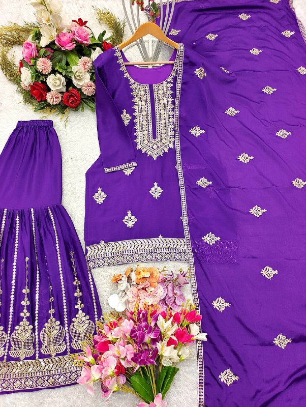 New Collection Pure Cinon Top-Sarara and Dupatta Set Fully Stitched Ready To Wear