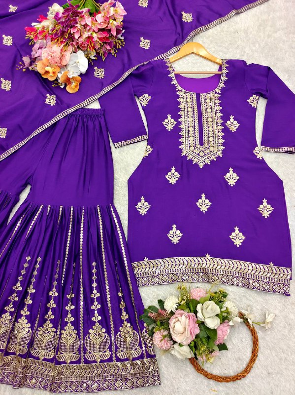 New Collection Pure Cinon Top-Sarara and Dupatta Set Fully Stitched Ready To Wear