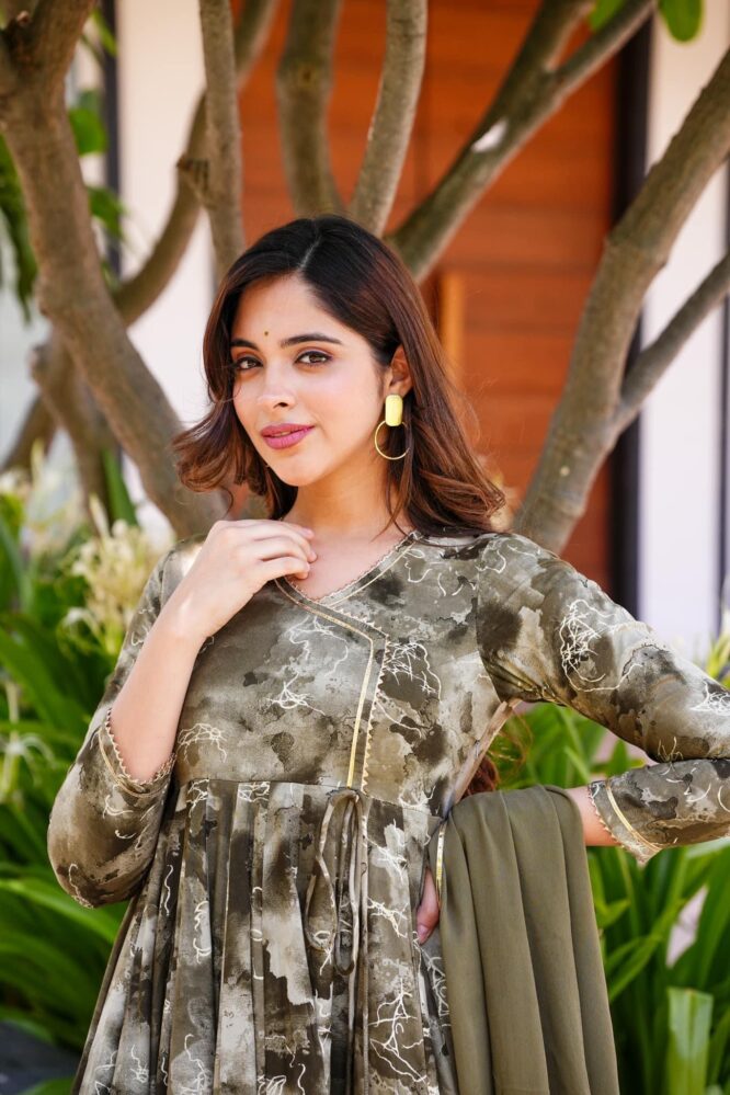 Khakhi Green Colour ANARKALI SUIT SET 3-PAIR CODE/ TD-109