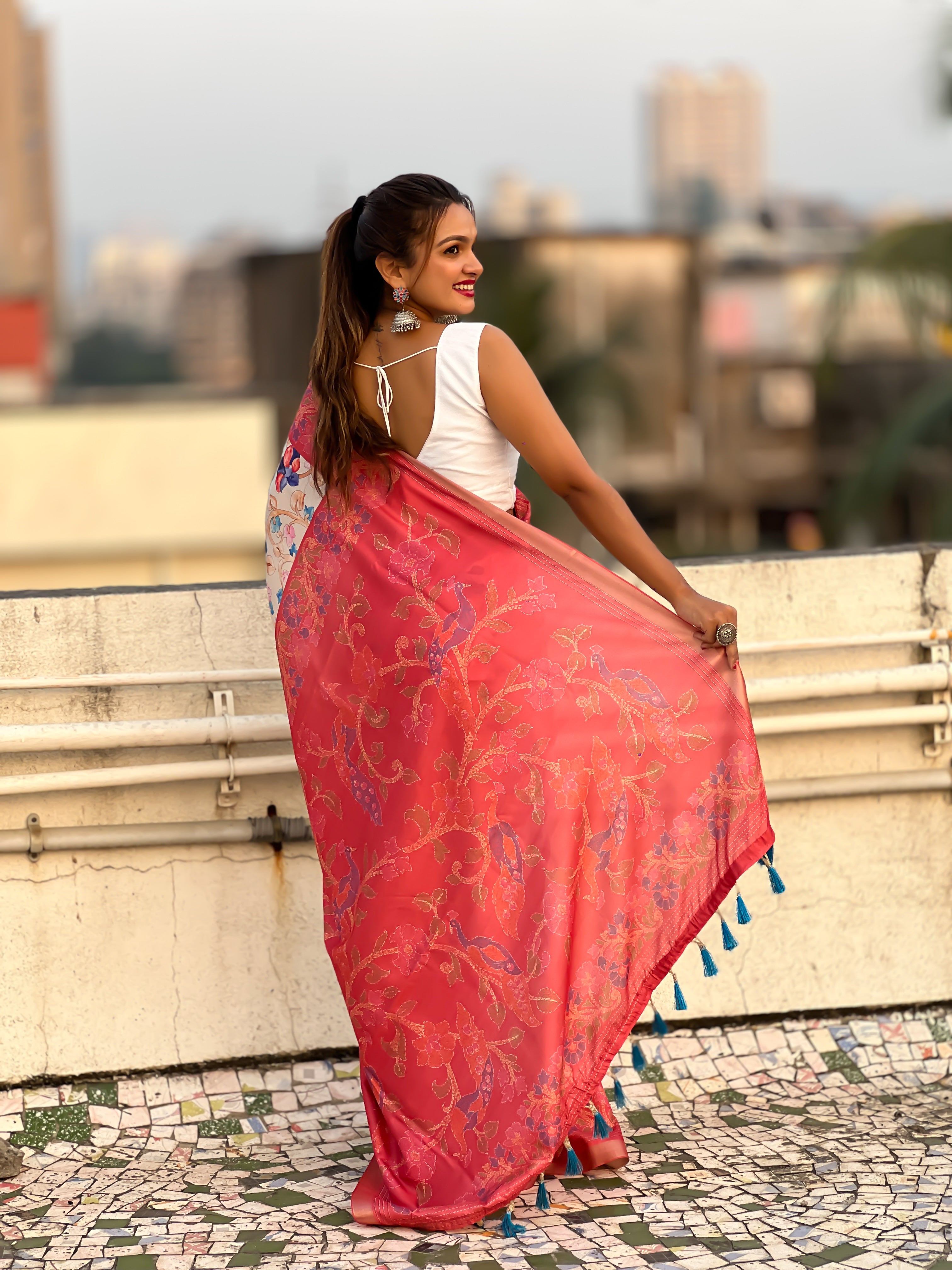 π TUSSAR KALAMKARI SAREE Fabric Base: Tussar Silk