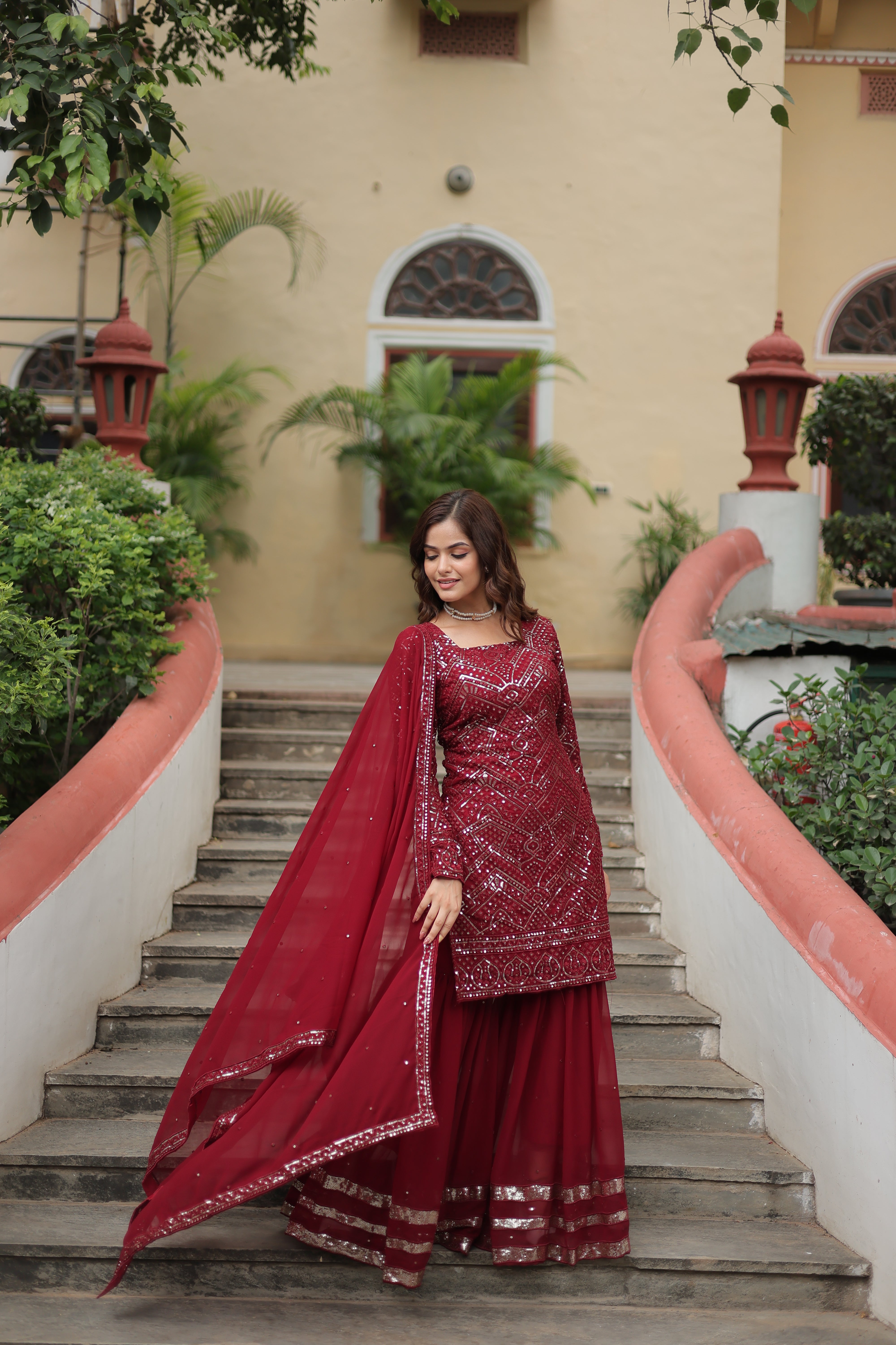 Faux Georgette with Sequins & Thread Embroidered Work