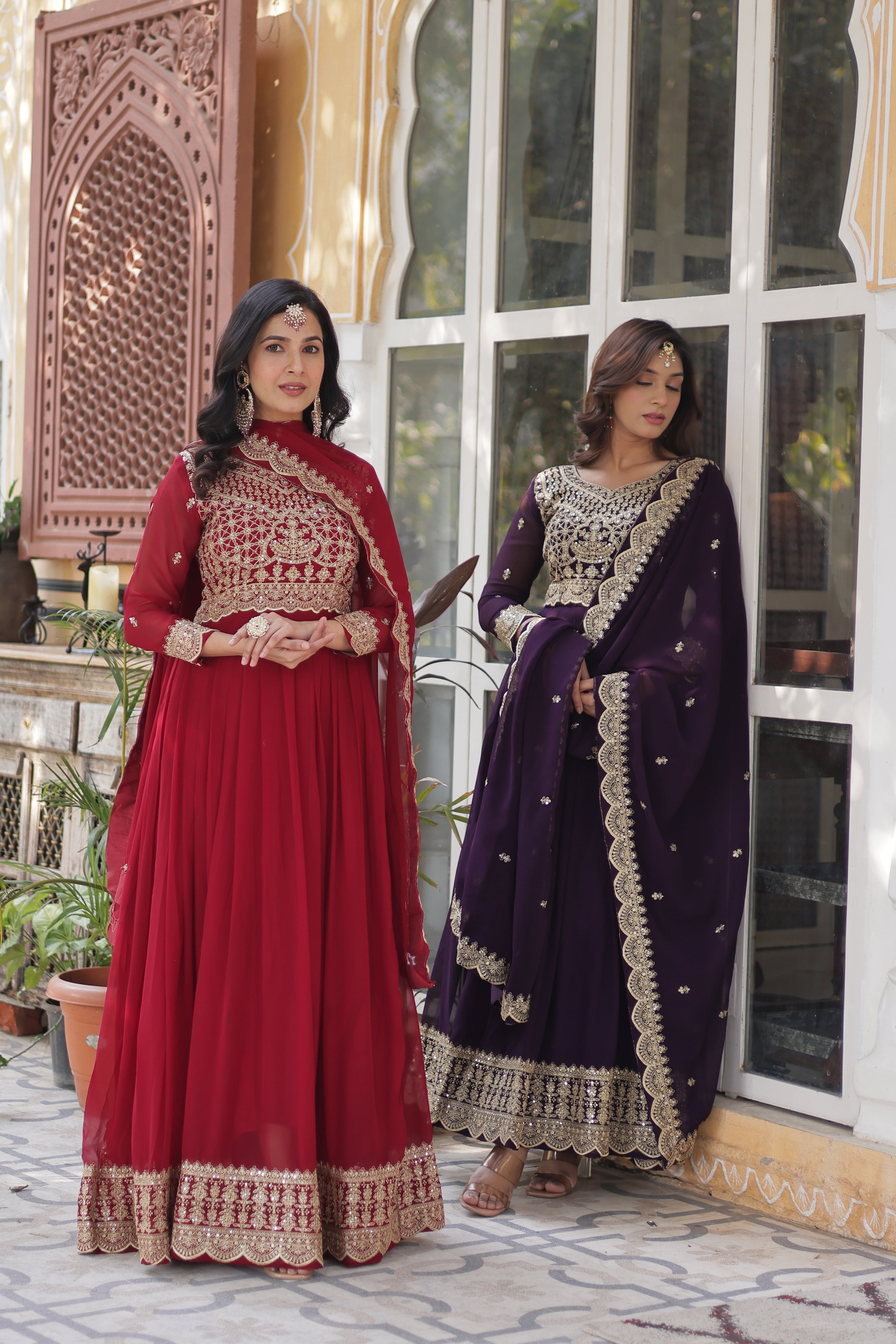 Faux Georgette with Sequins & Thread Embroidered Work