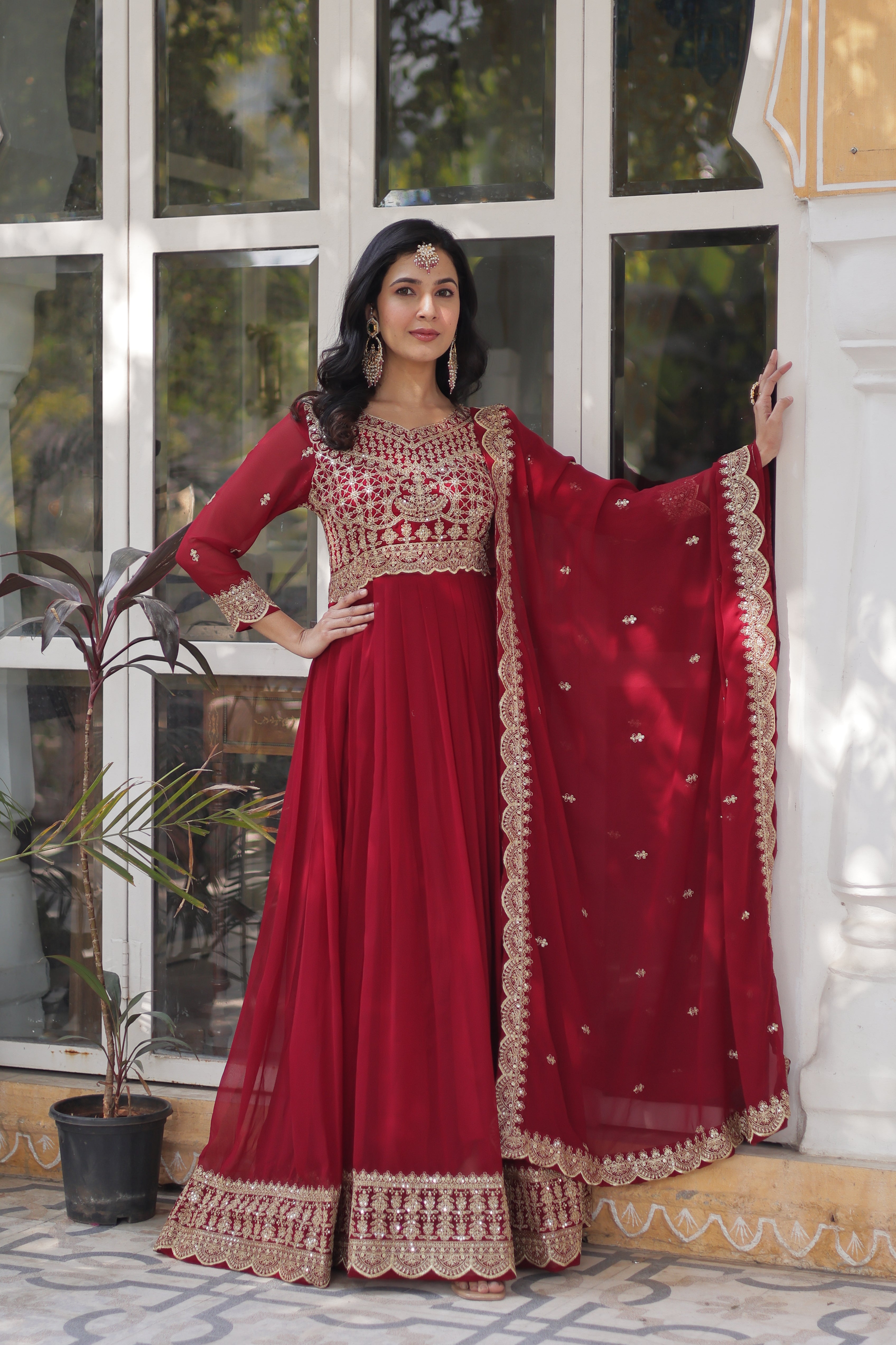 Faux Georgette with Sequins & Thread Embroidered Work