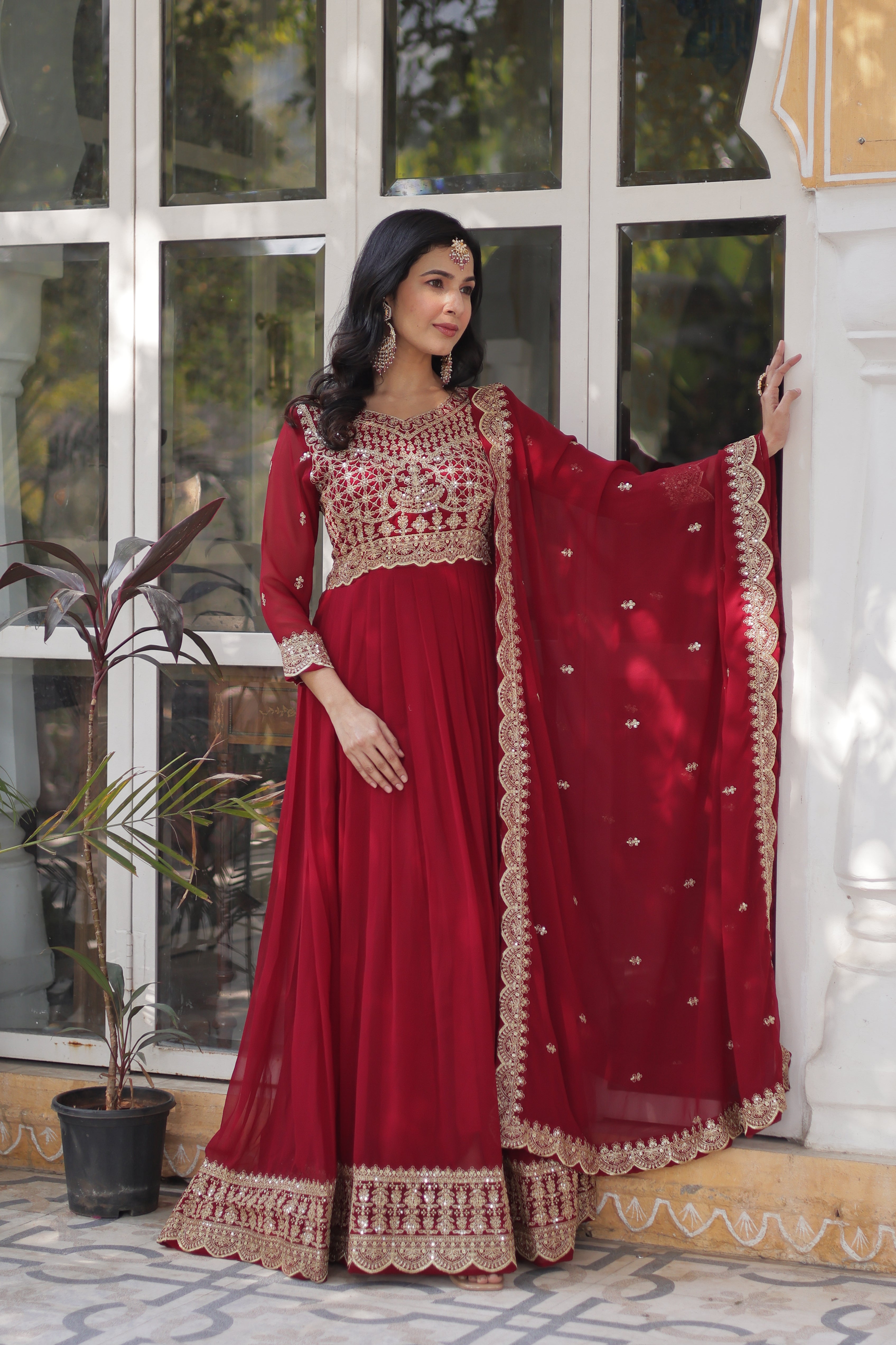 Faux Georgette with Sequins & Thread Embroidered Work