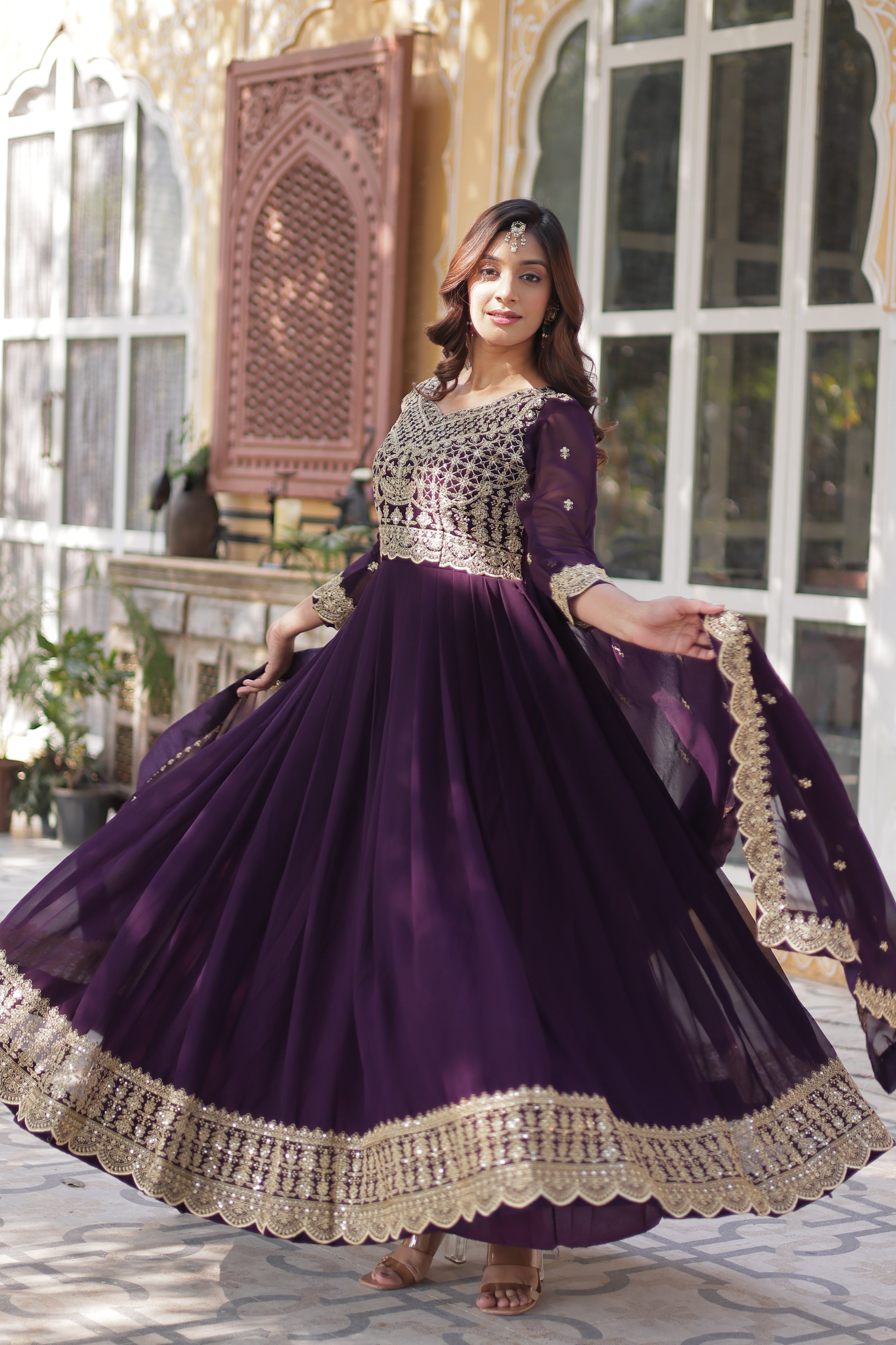 Faux Georgette with Sequins & Thread Embroidered Work