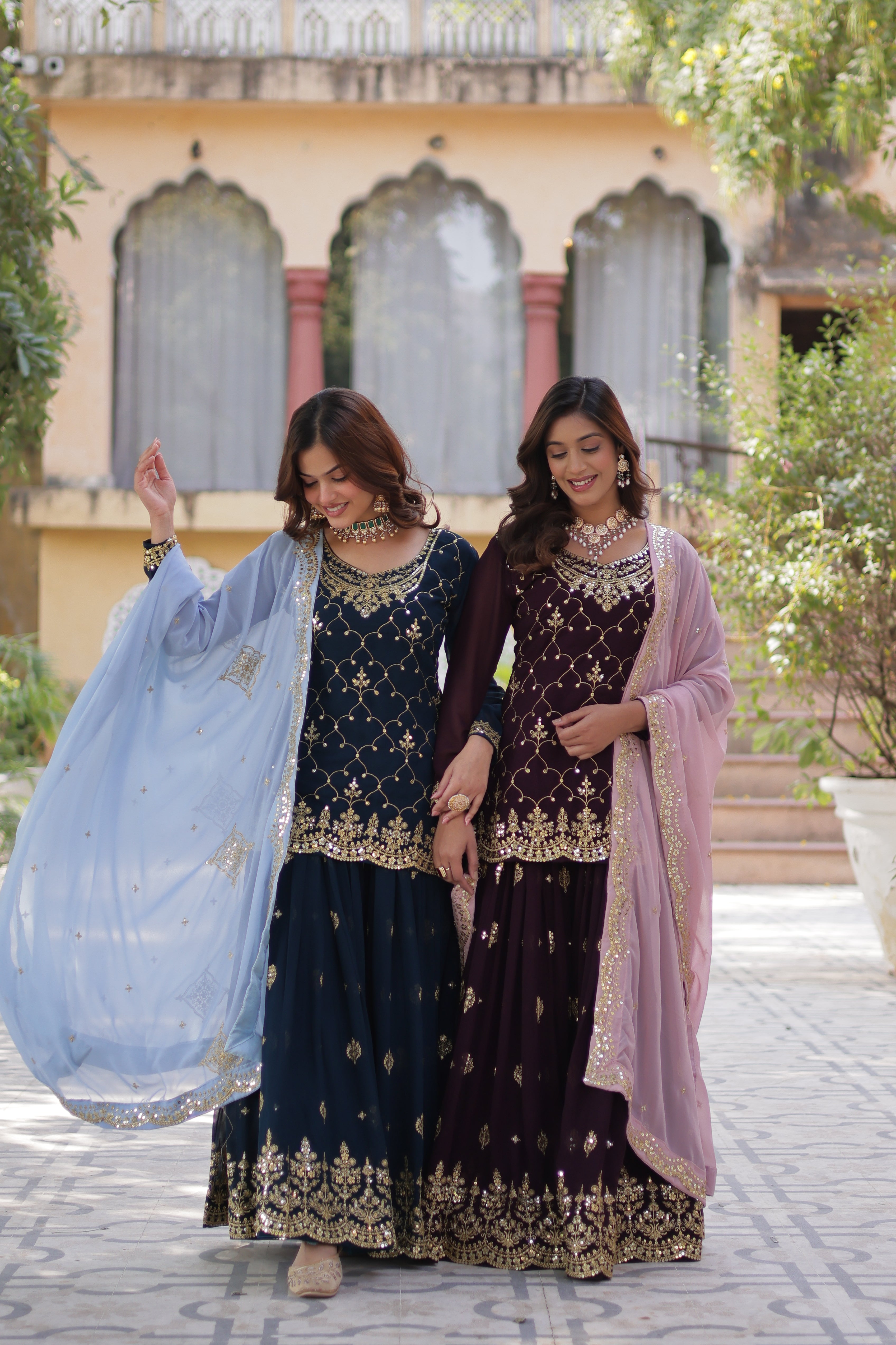 Faux Georgette with Sequins & Thread Embroidered Work