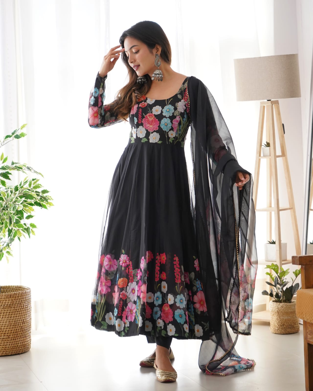 Black Color Pure Soft Organza Anarkali Suit
