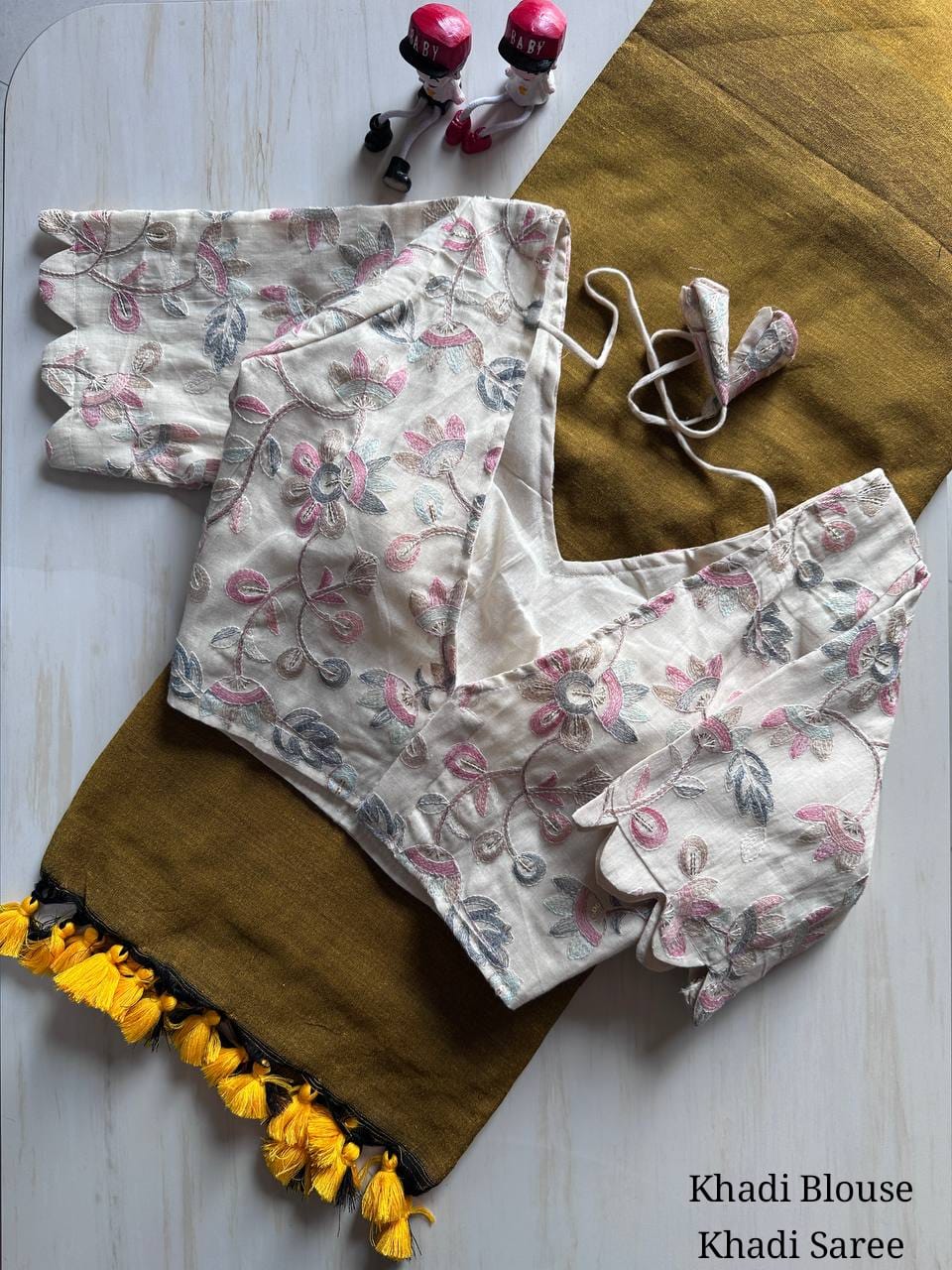 Elegant Khadi Cotton Saree with Stitched Blouse