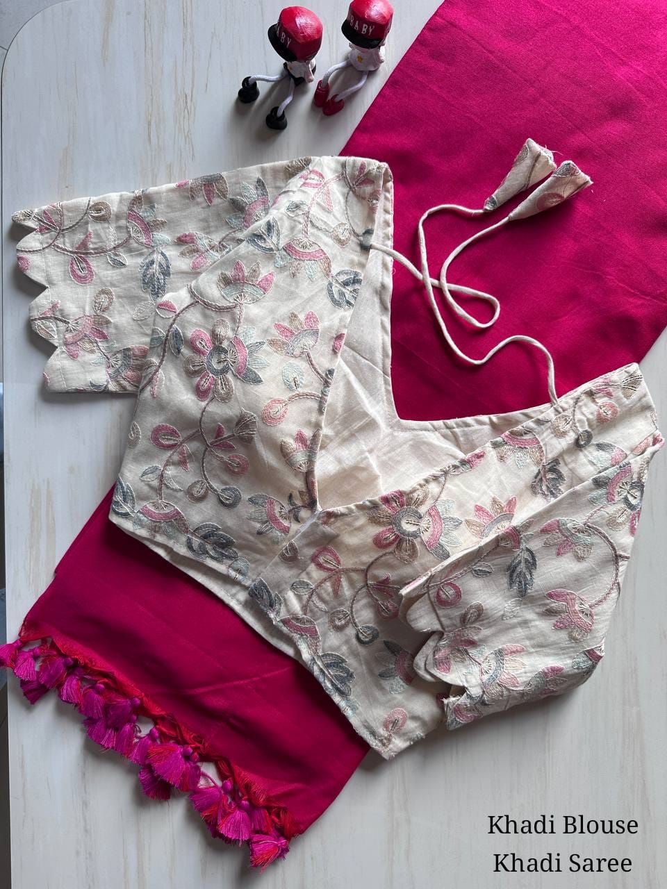 Elegant Khadi Cotton Saree with Stitched Blouse