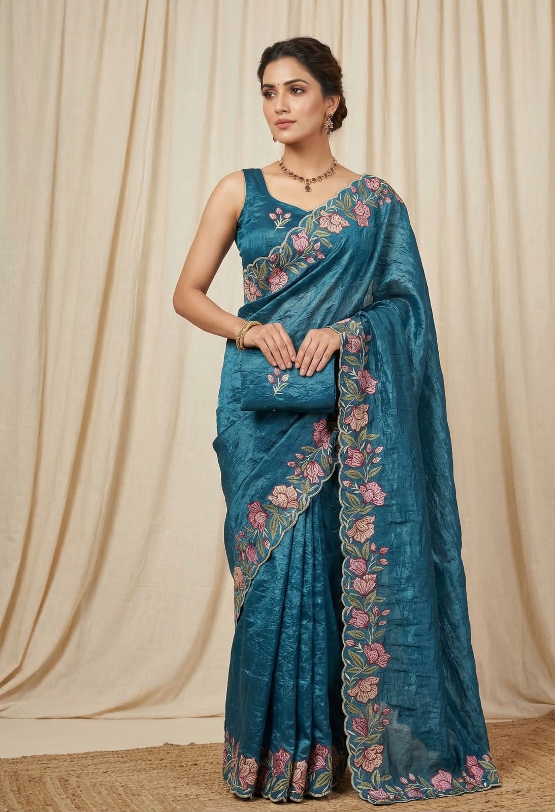 Trendy Party Wear Saree with Floral Border