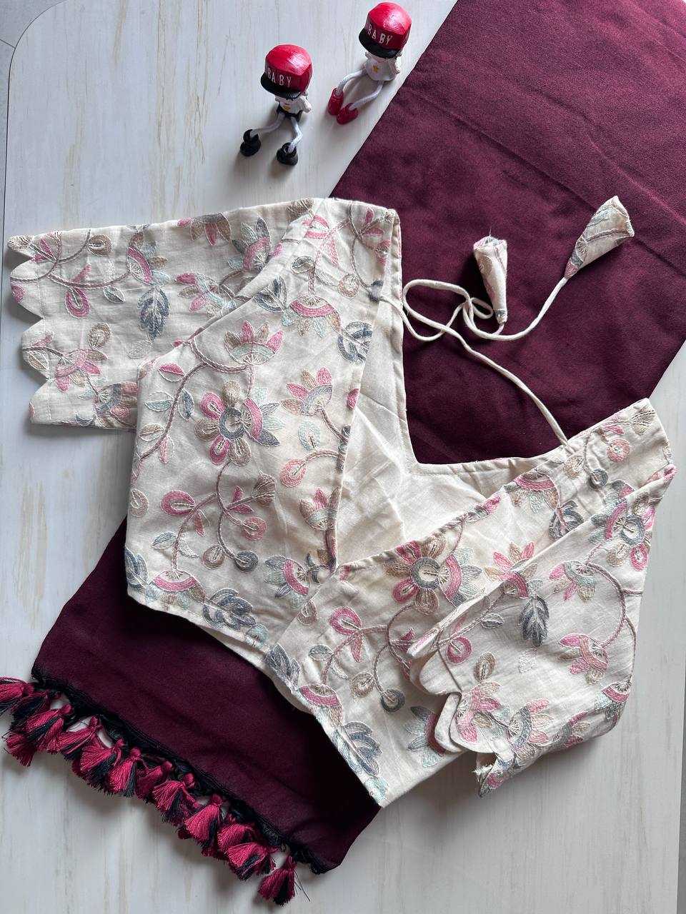 Elegant Khadi Cotton Saree with Stitched Blouse