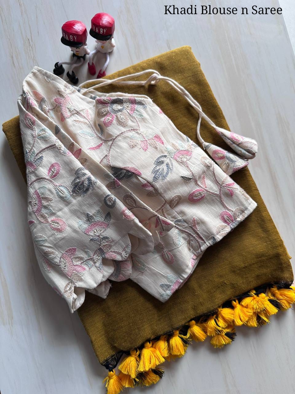 Elegant Khadi Cotton Saree with Stitched Blouse