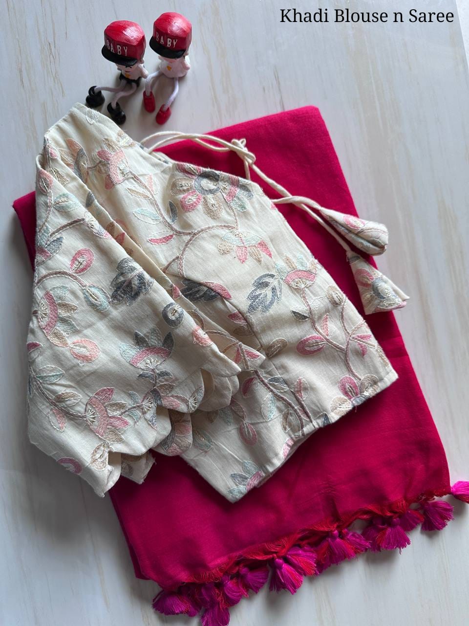 Elegant Khadi Cotton Saree with Stitched Blouse