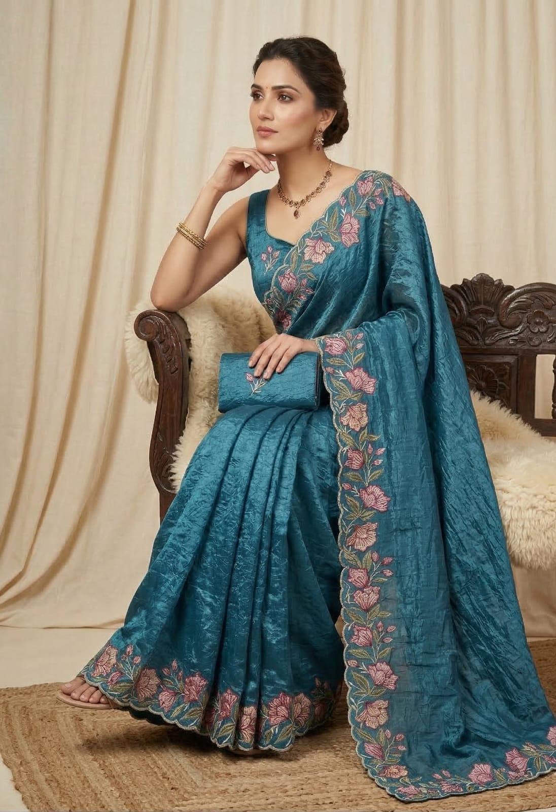 Trendy Party Wear Saree with Floral Border